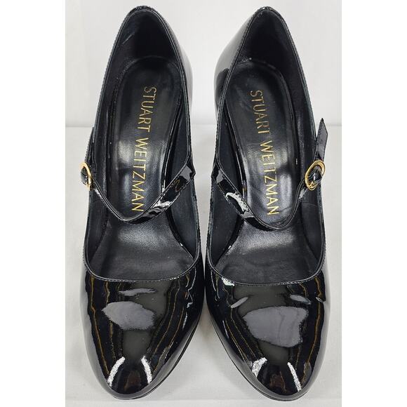 STUART WEITZMAN WOMEN'S VIDA 100 MARY JANE BLACK PATENT LEATHER SHOES – SIZE 7.5 - Picture 3 of 12